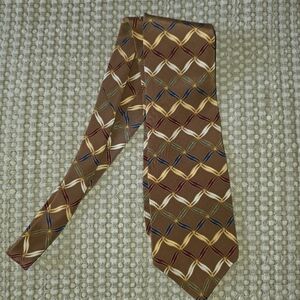 Bill Blass Black Label  Brown Designer Silk Necktie Floral Geometric Print